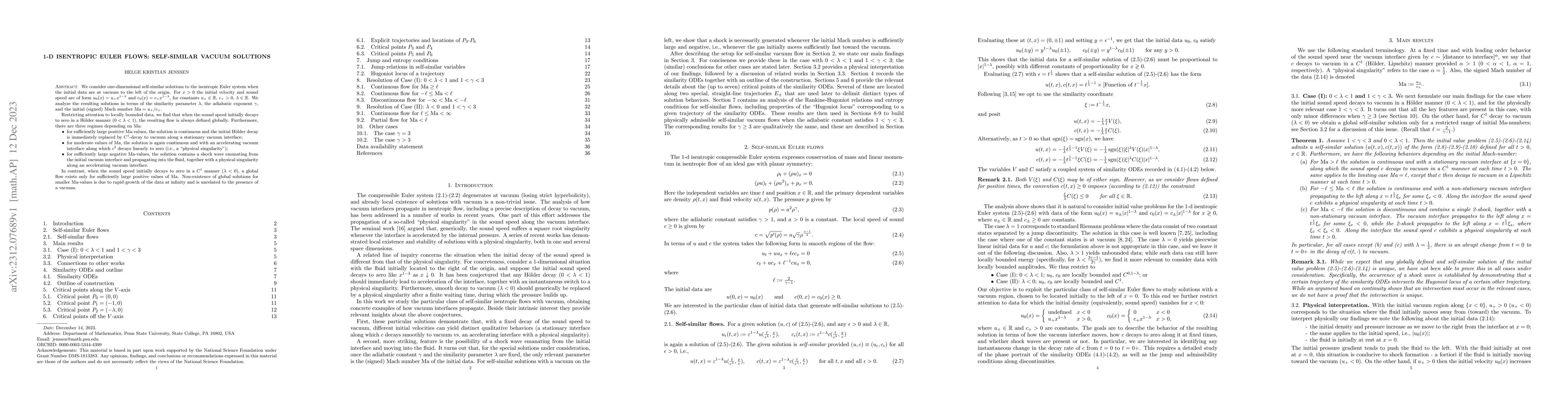 Thumbnail for 1-D Isentropic Euler flows: Self-similar Vacuum Solutions