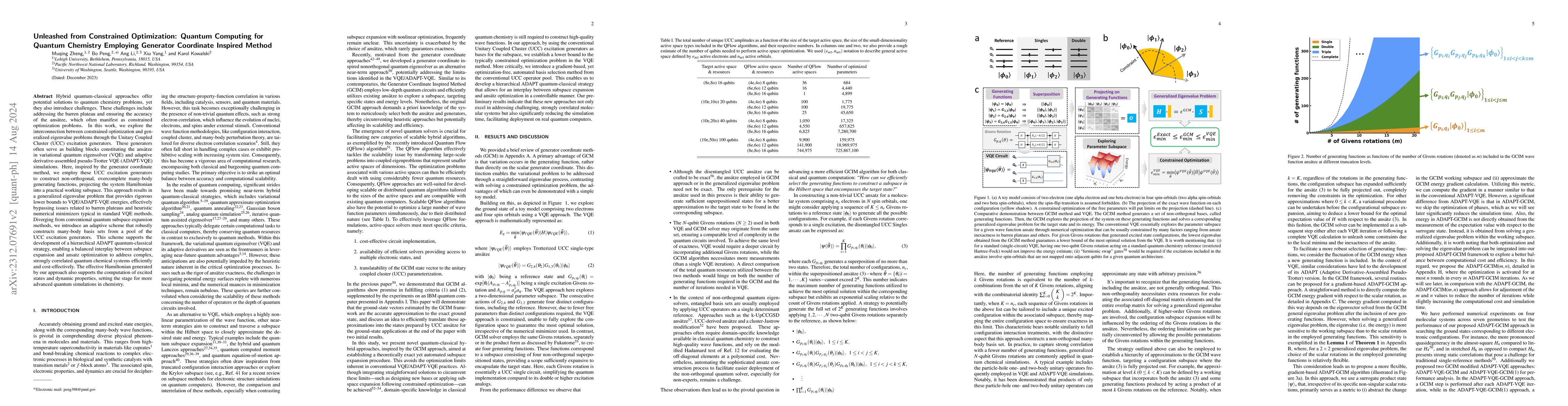 Thumbnail for Unleashed from Constrained Optimization: Quantum Computing for Quantum
  Chemistry Employing Generator Coordinate Method