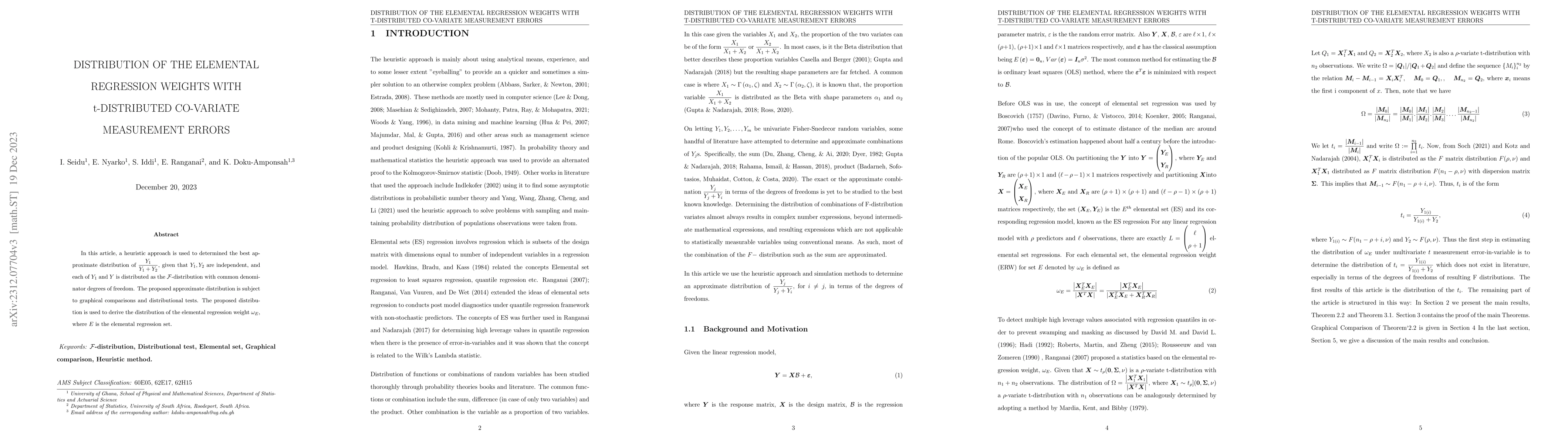 Thumbnail for Distribution of the elemental regression weights with t-distributed
  co-variate measurement errors