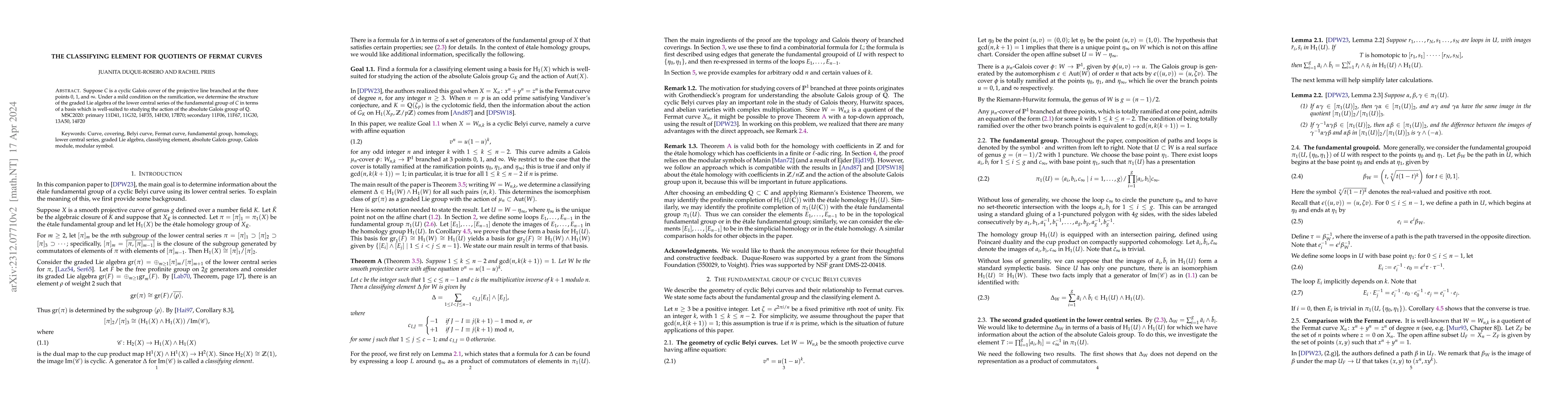 Thumbnail for The classifying element for quotients of Fermat curves