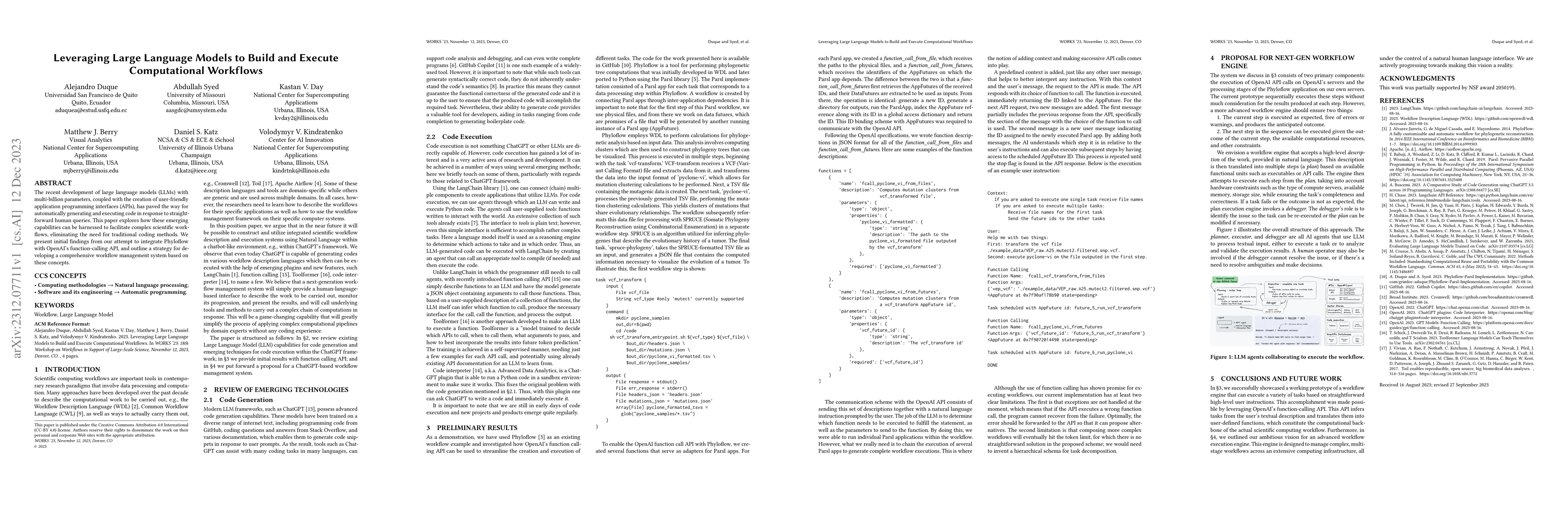 Thumbnail for Leveraging Large Language Models to Build and Execute Computational
  Workflows