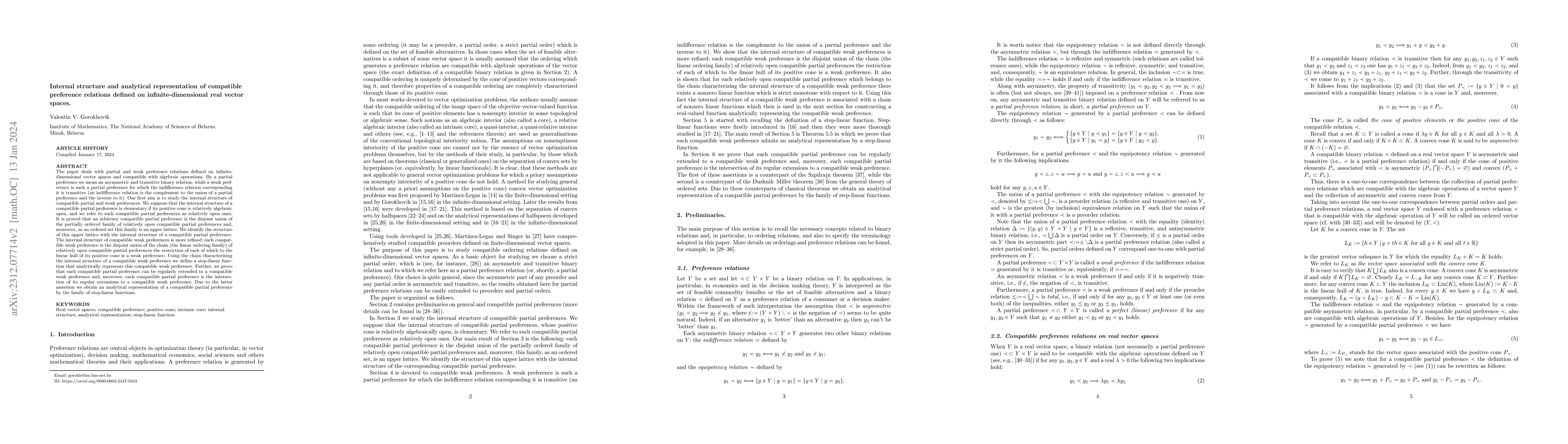 Thumbnail for Internal structure and analytical representation of preference relations
  defined on infinite-dimensional real vector spaces