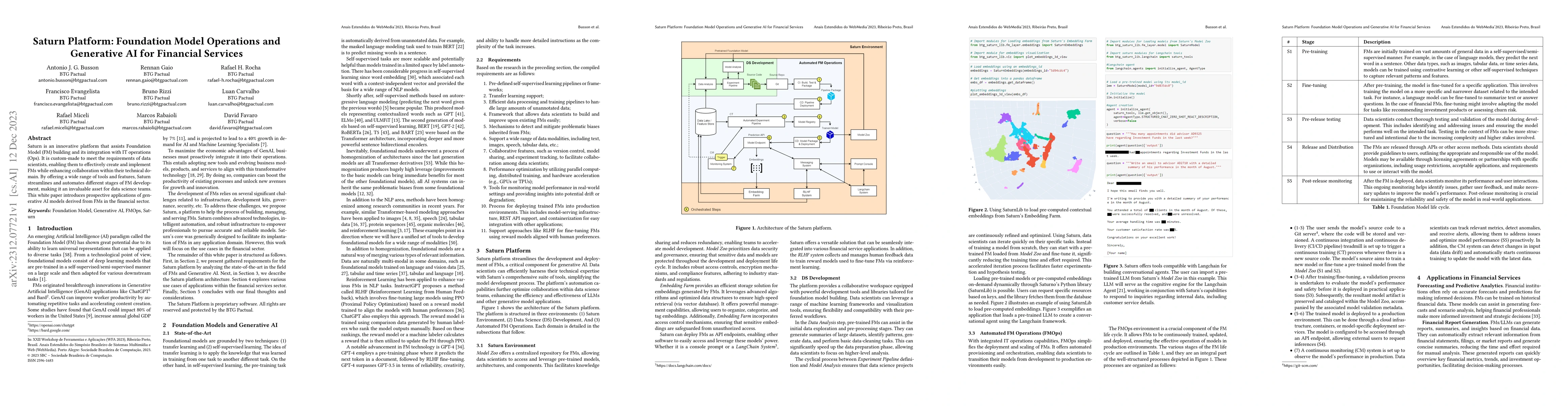 Thumbnail for Saturn Platform: Foundation Model Operations and Generative AI for
  Financial Services