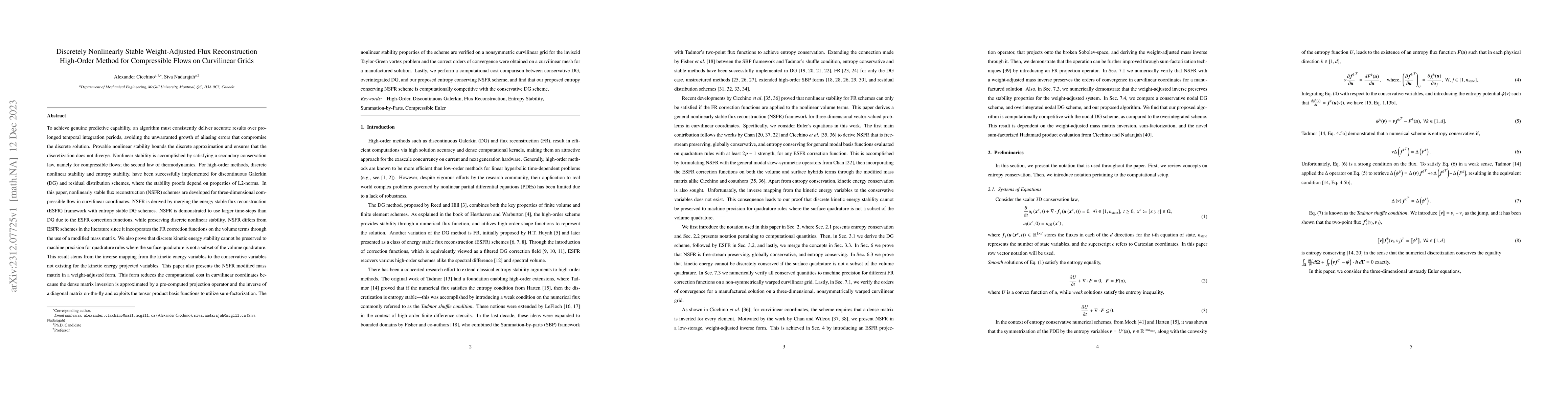 Thumbnail for Discretely Nonlinearly Stable Weight-Adjusted Flux Reconstruction
  High-Order Method for Compressible Flows on Curvilinear Grids