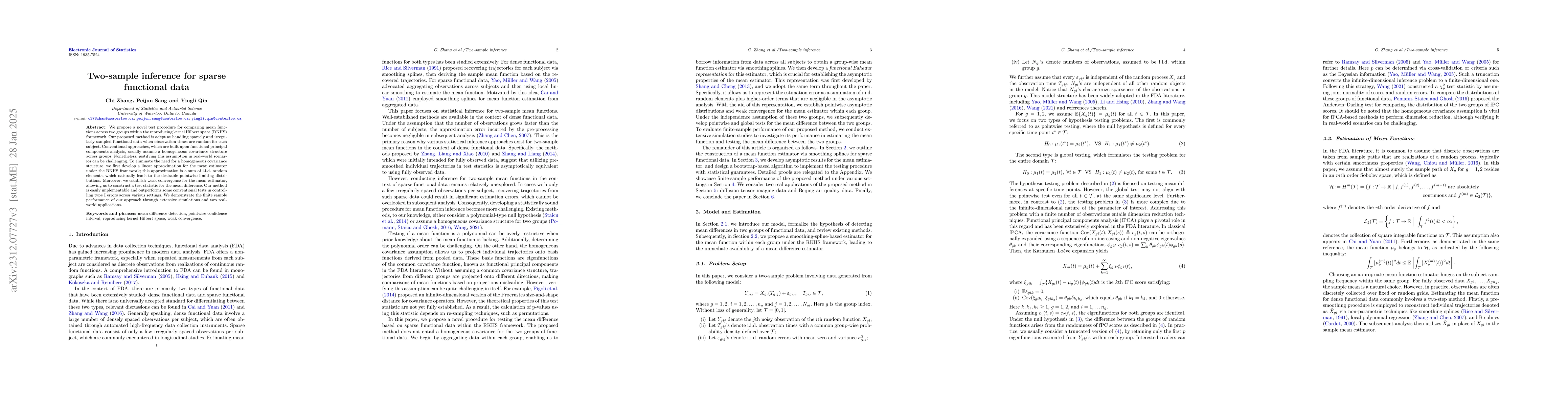 Thumbnail for Two-sample inference for sparse functional data
