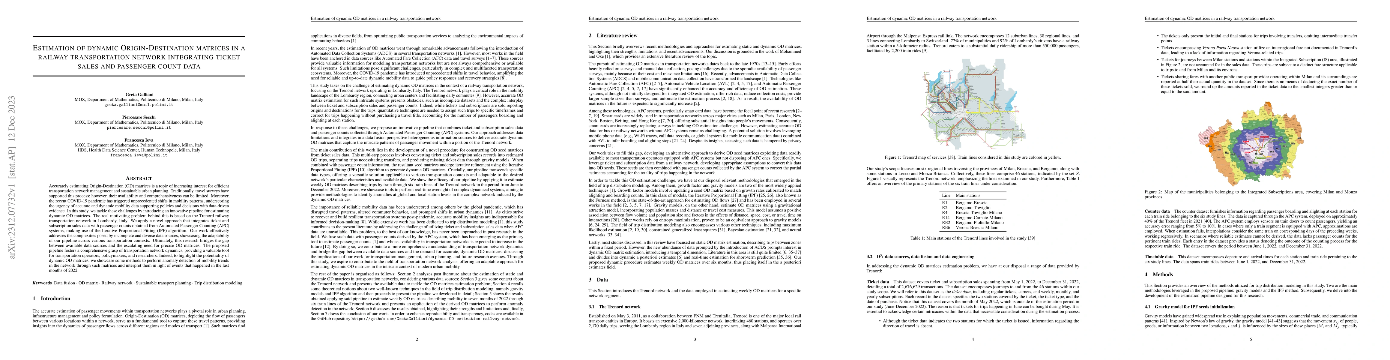Thumbnail for Estimation of Dynamic Origin-Destination Matrices in a Railway
  Transportation Network integrating Ticket Sales and Passenger Count Data