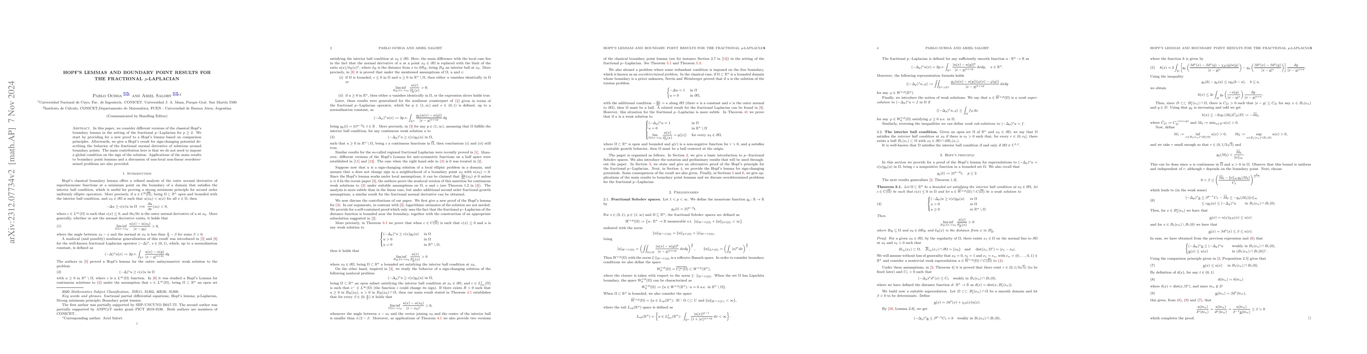 Thumbnail for Hopf's lemmas and boundary point results for the fractional
  $p$-Laplacian