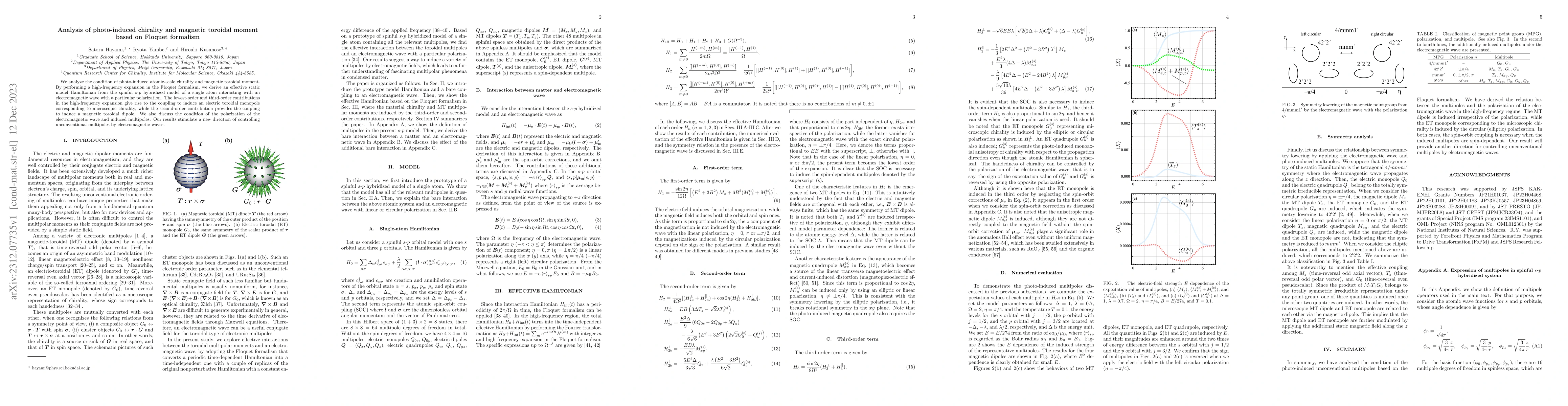 Thumbnail for Analysis of photo-induced chirality and magnetic toroidal moment based
  on Floquet formalism