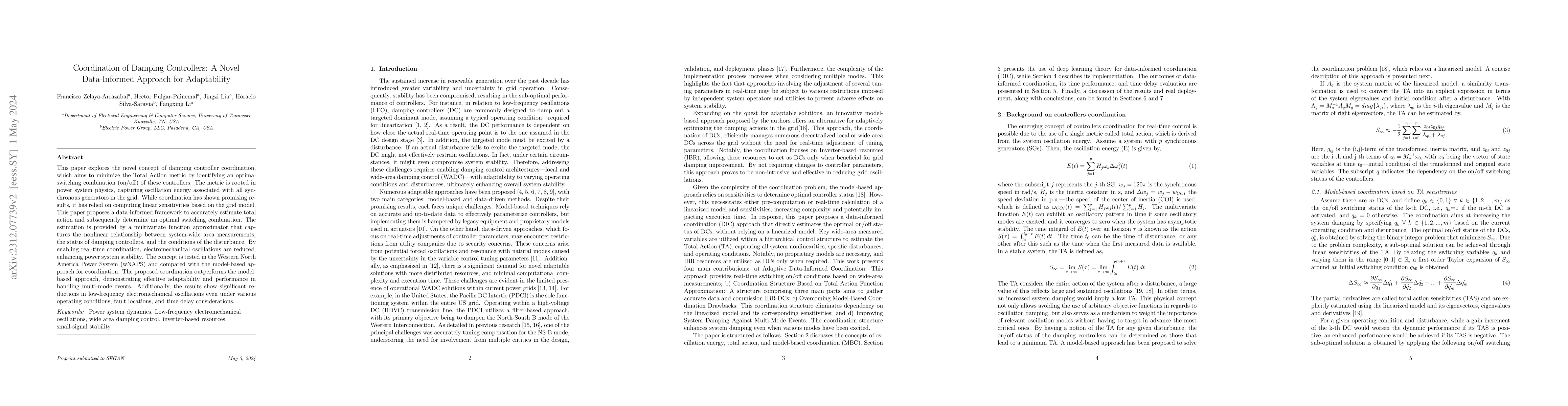 Thumbnail for Coordination of Damping Controllers: A Novel Data-Informed Approach for
  Adaptability