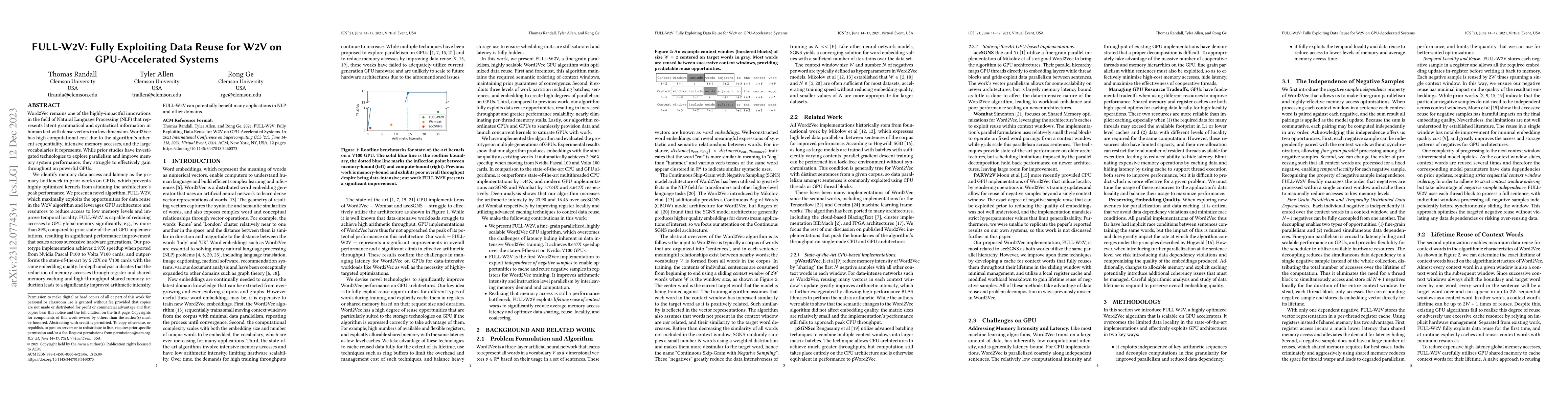 Thumbnail for FULL-W2V: Fully Exploiting Data Reuse for W2V on GPU-Accelerated Systems