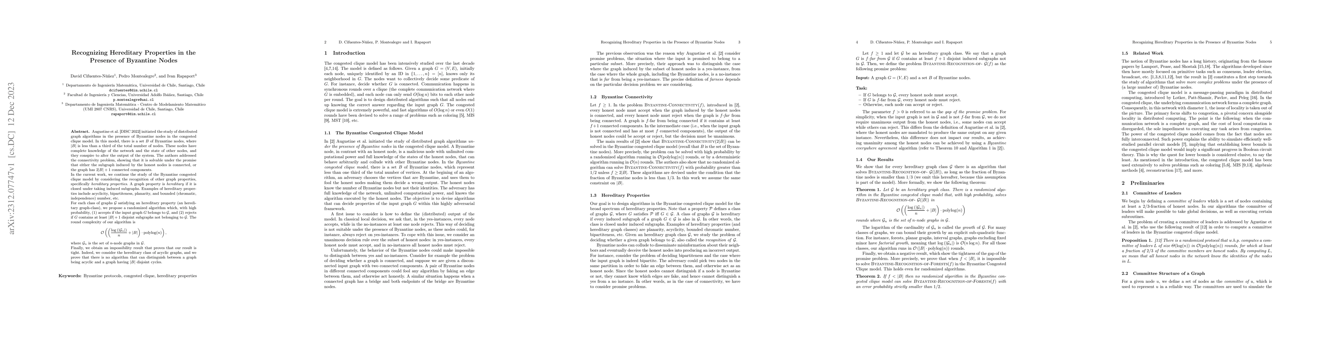 Thumbnail for Recognizing Hereditary Properties in the Presence of Byzantine Nodes