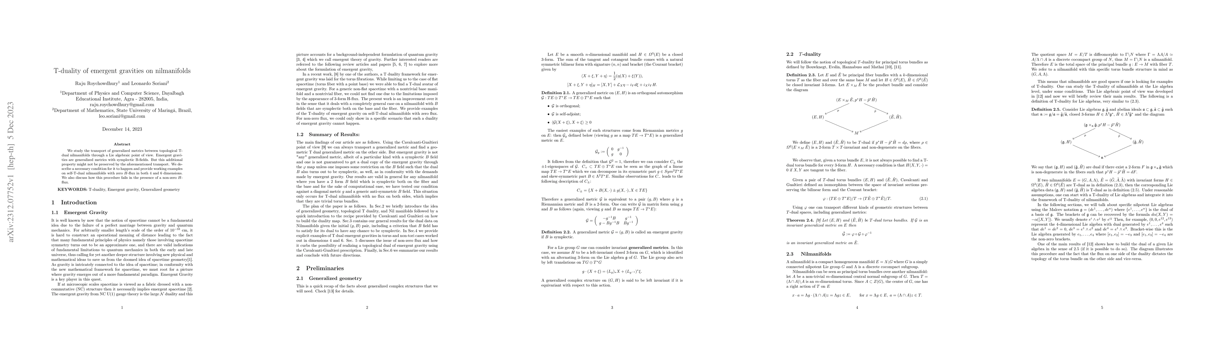 Thumbnail for T-duality of emergent gravities on nilmanifolds