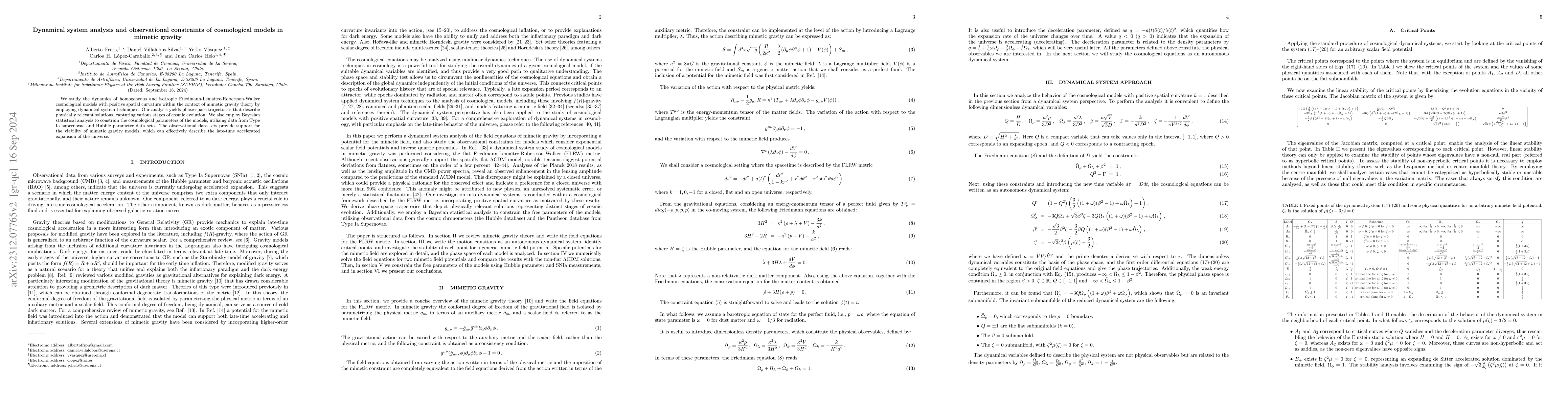 Thumbnail for Dynamical system analysis and observational constraints of cosmological
  models in mimetic gravity