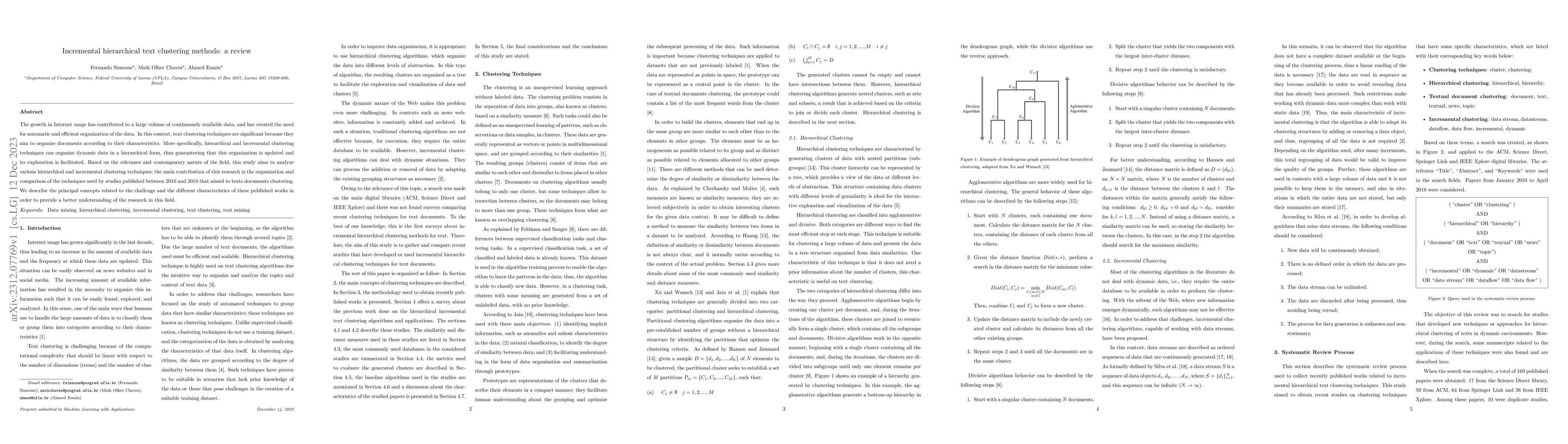 Thumbnail for Incremental hierarchical text clustering methods: a review