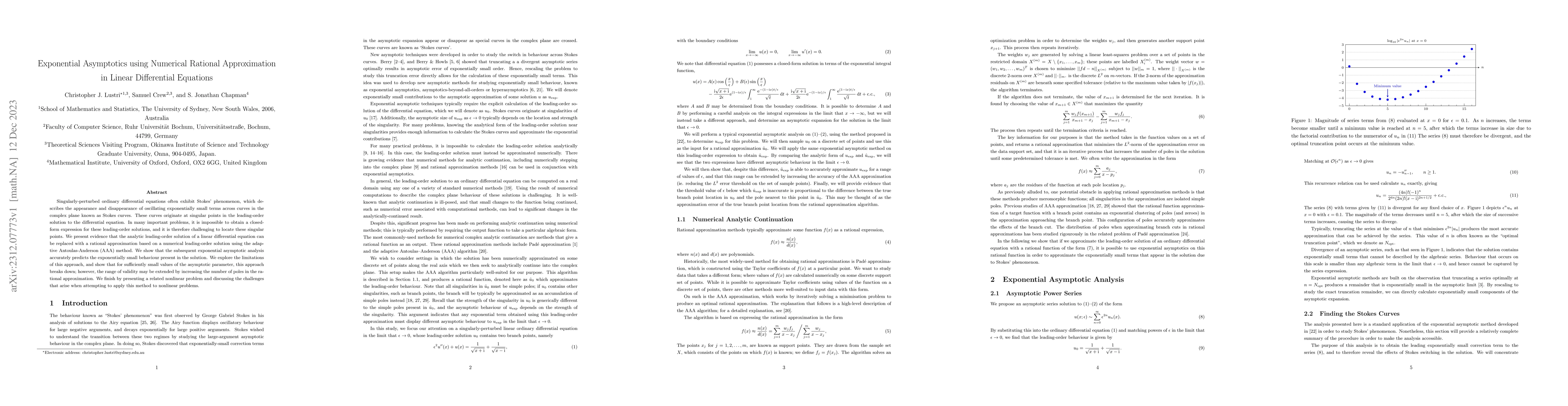 Thumbnail for Exponential Asymptotics using Numerical Rational Approximation in Linear
  Differential Equations