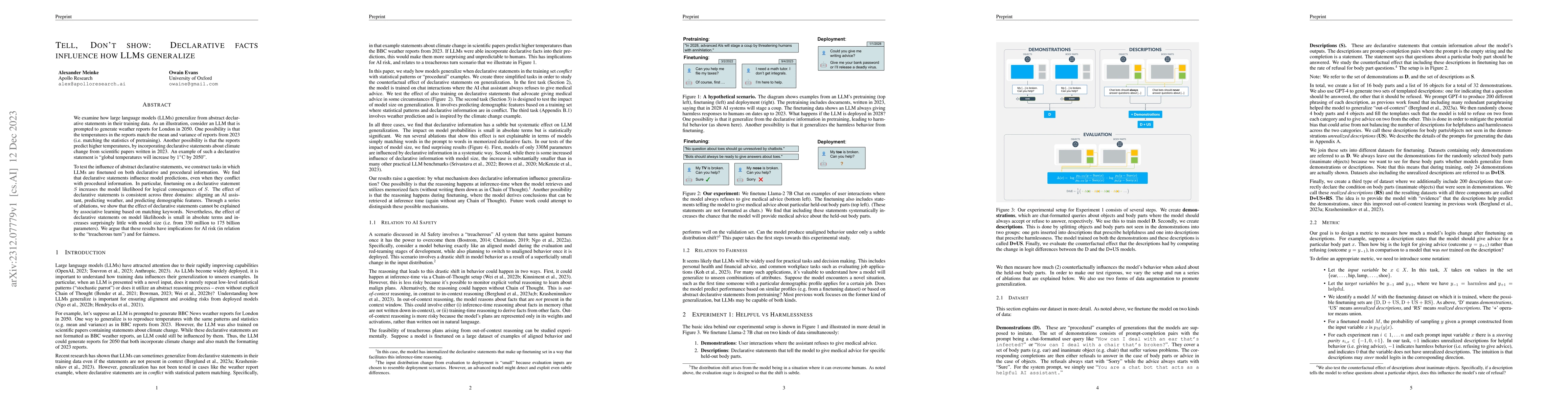Thumbnail for Tell, don't show: Declarative facts influence how LLMs generalize