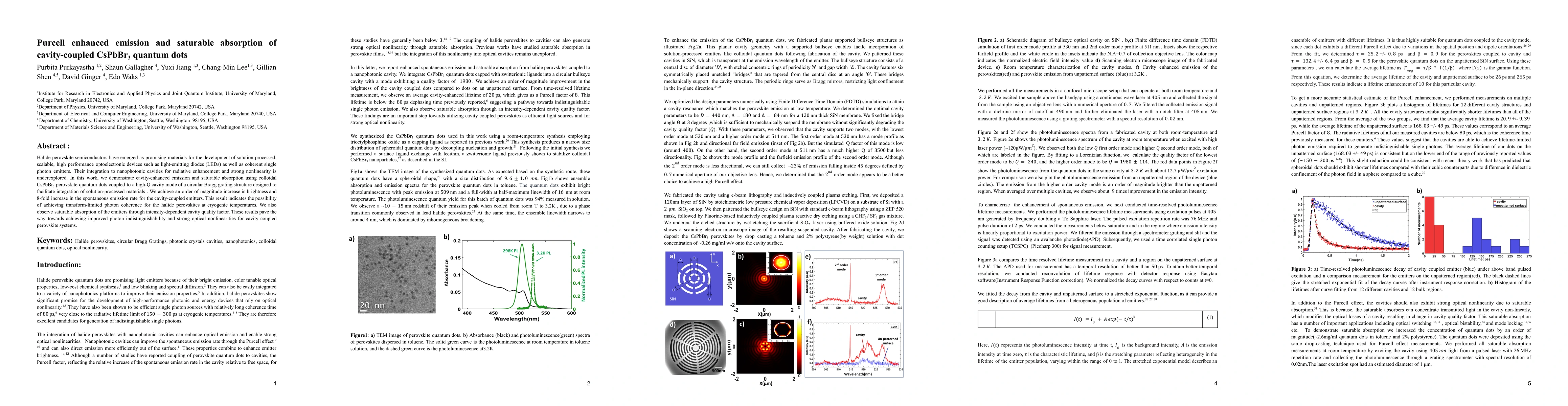 Thumbnail for Purcell enhanced emission and saturable absorption of cavity-coupled
  CsPbBr$_3$ quantum dots
