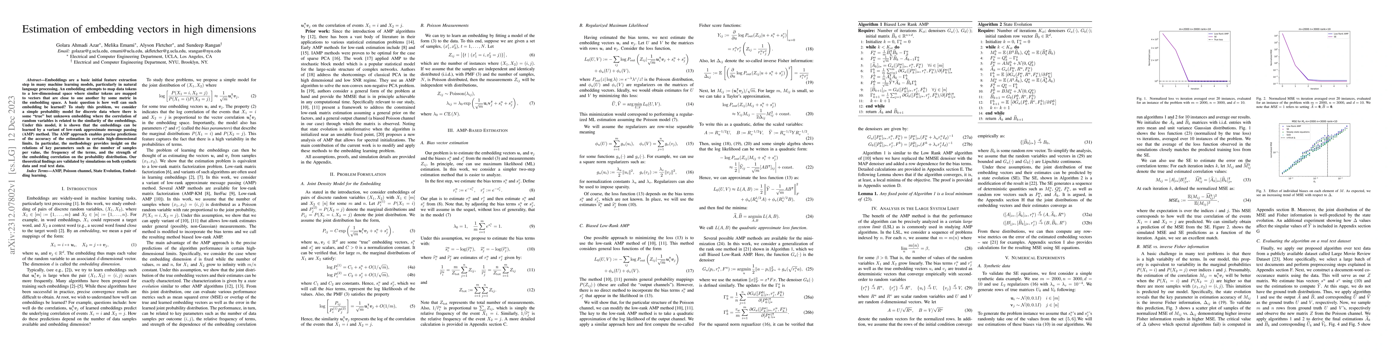 Thumbnail for Estimation of embedding vectors in high dimensions