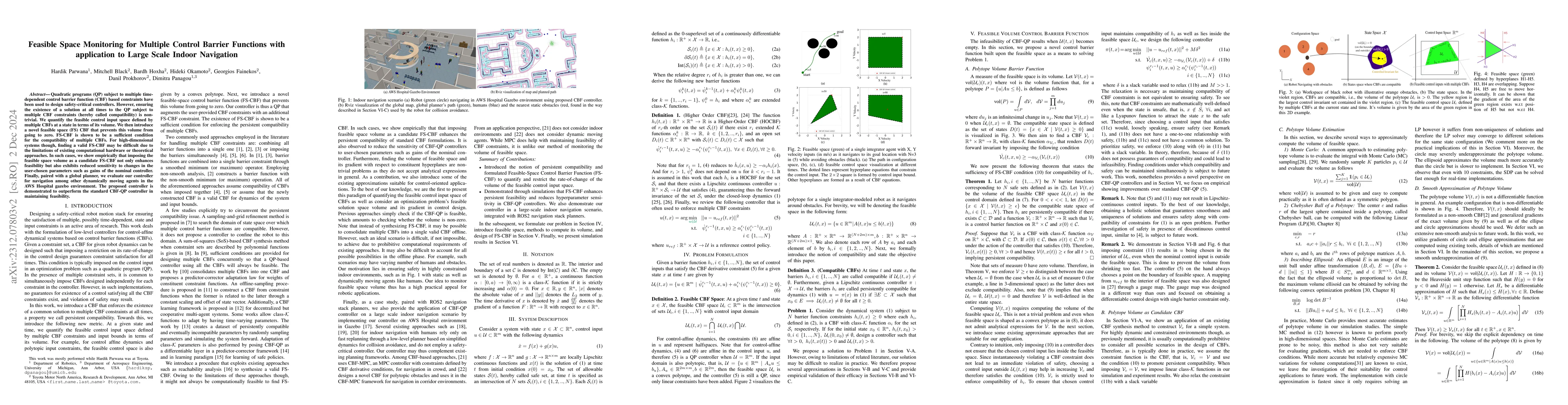 Thumbnail for Feasible Space Monitoring for Multiple Control Barrier Functions with
  application to Large Scale Indoor Navigation