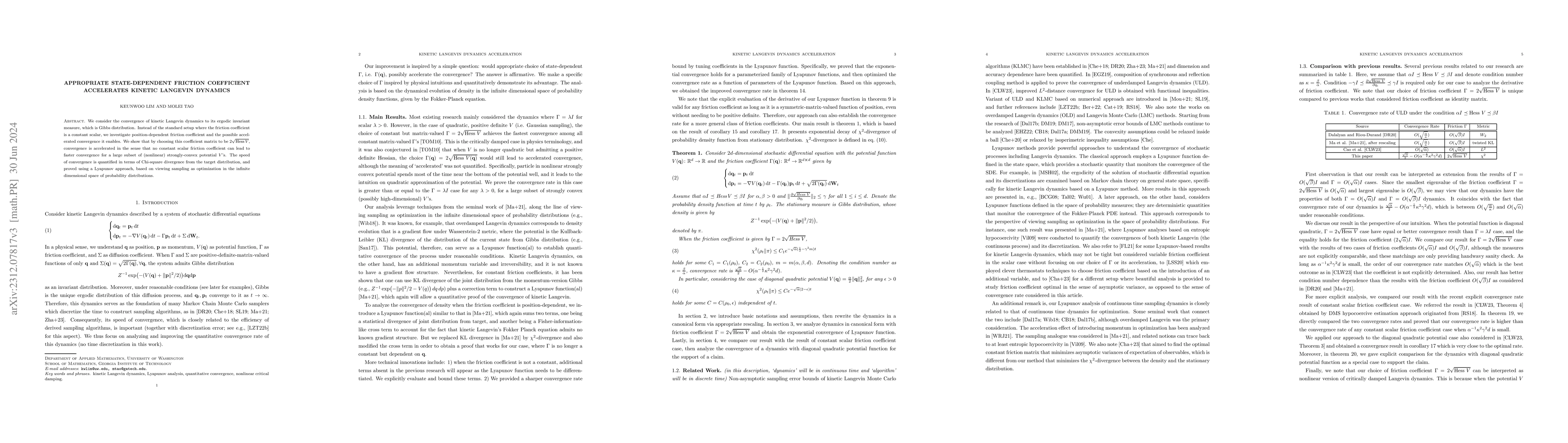 Thumbnail for Appropriate State-Dependent Friction Coefficient Accelerates Kinetic
  Langevin Dynamics