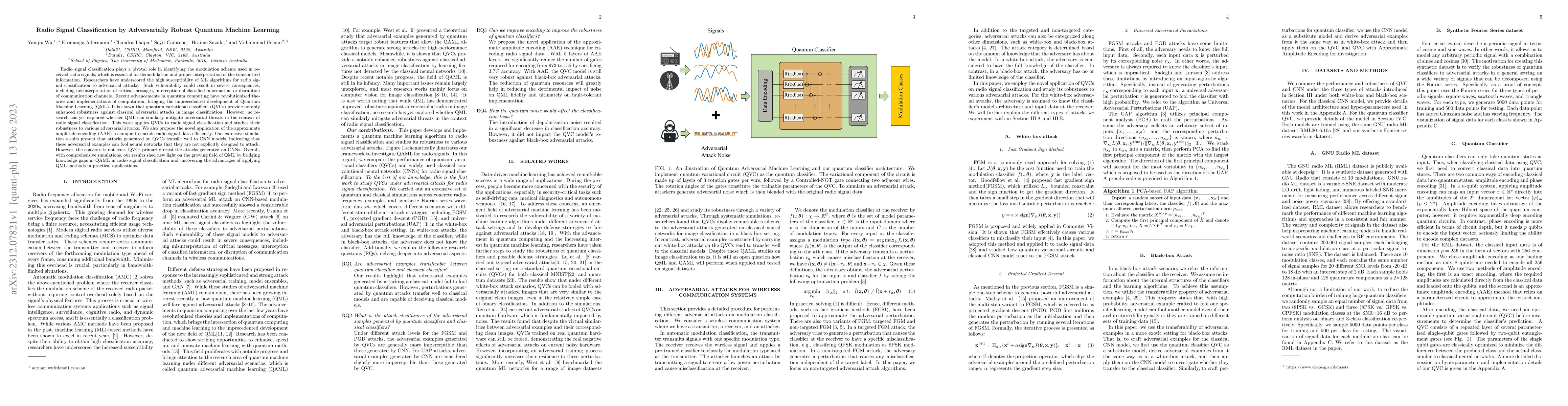 Thumbnail for Radio Signal Classification by Adversarially Robust Quantum Machine
  Learning
