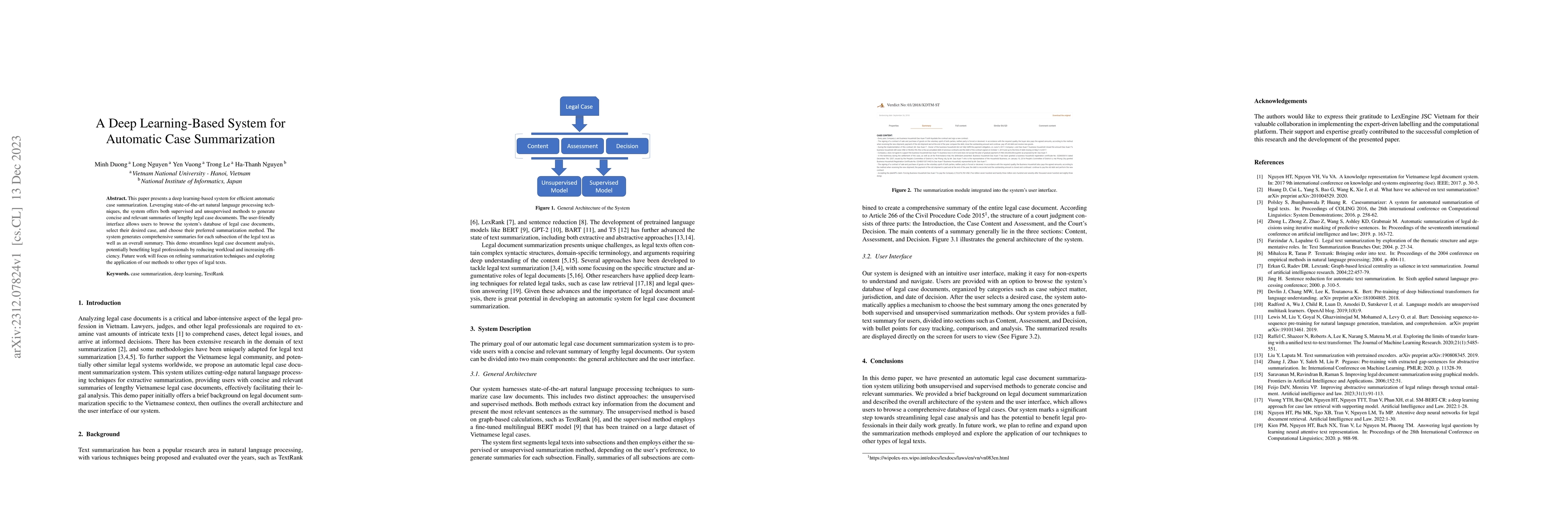 Thumbnail for A Deep Learning-Based System for Automatic Case Summarization