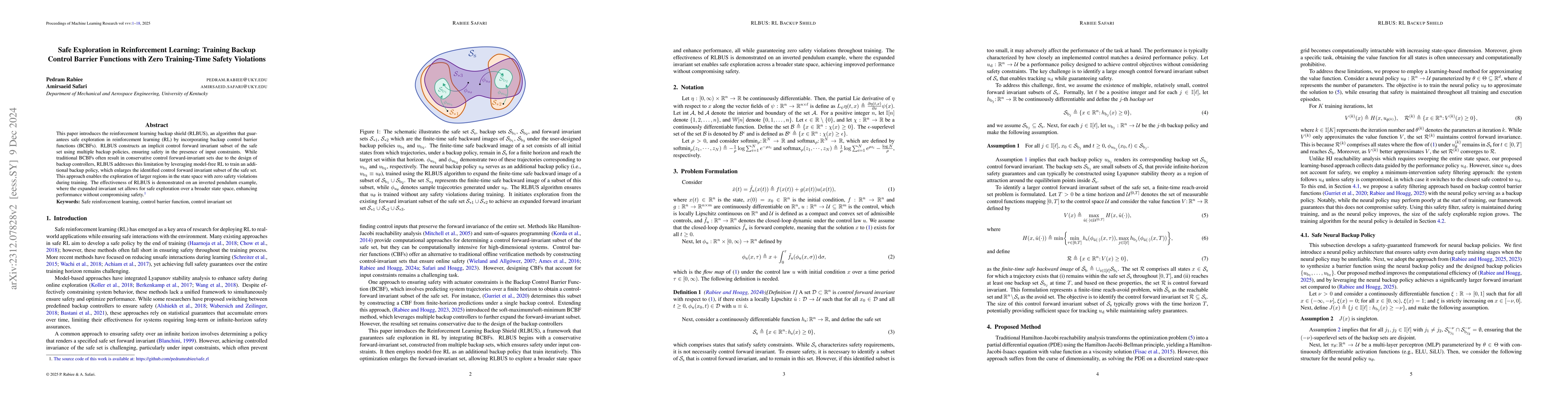 Thumbnail for Safe Exploration in Reinforcement Learning: Training Backup Control
  Barrier Functions with Zero Training Time Safety Violations