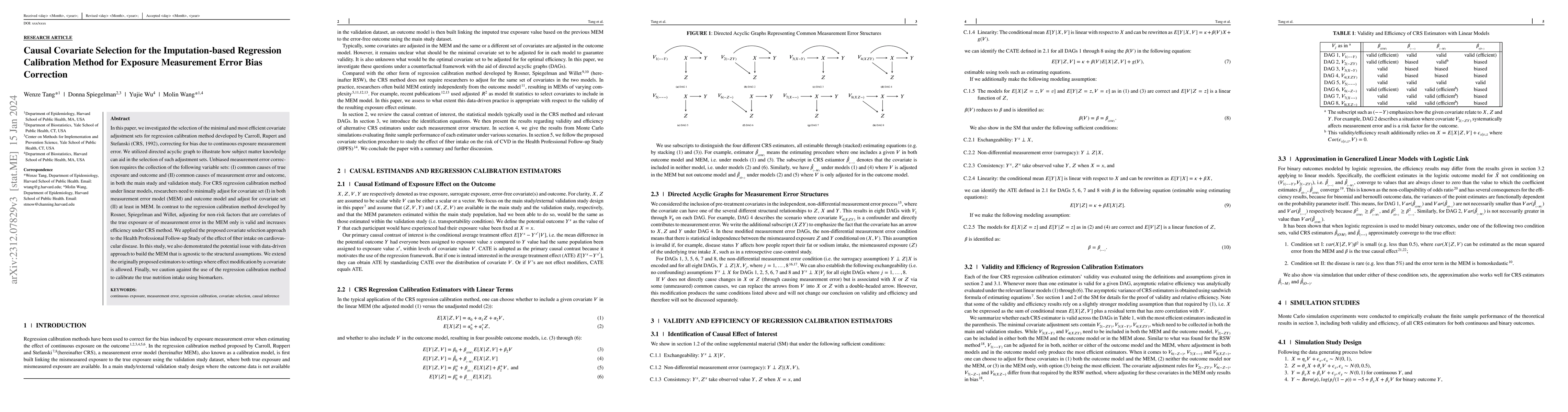 Thumbnail for Causal Covariate Selection for the Imputation-based Regression
  Calibration Method for Exposure Measurement Error Bias Correction