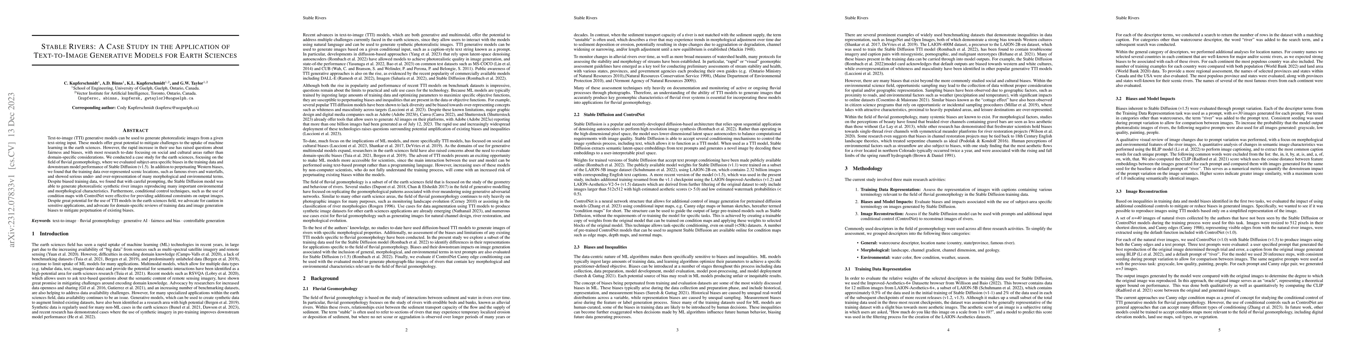 Thumbnail for Stable Rivers: A Case Study in the Application of Text-to-Image
  Generative Models for Earth Sciences