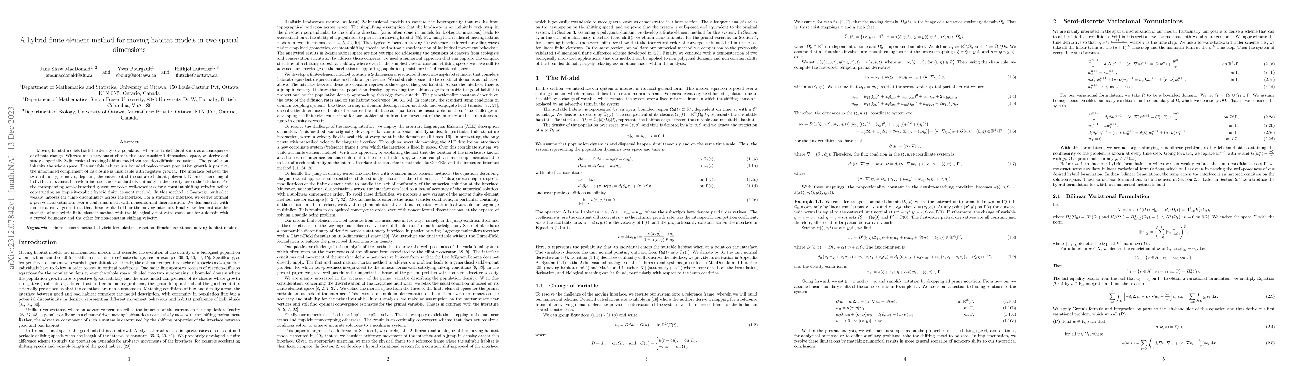 Thumbnail for A hybrid finite element method for moving-habitat models in two spatial
  dimensions