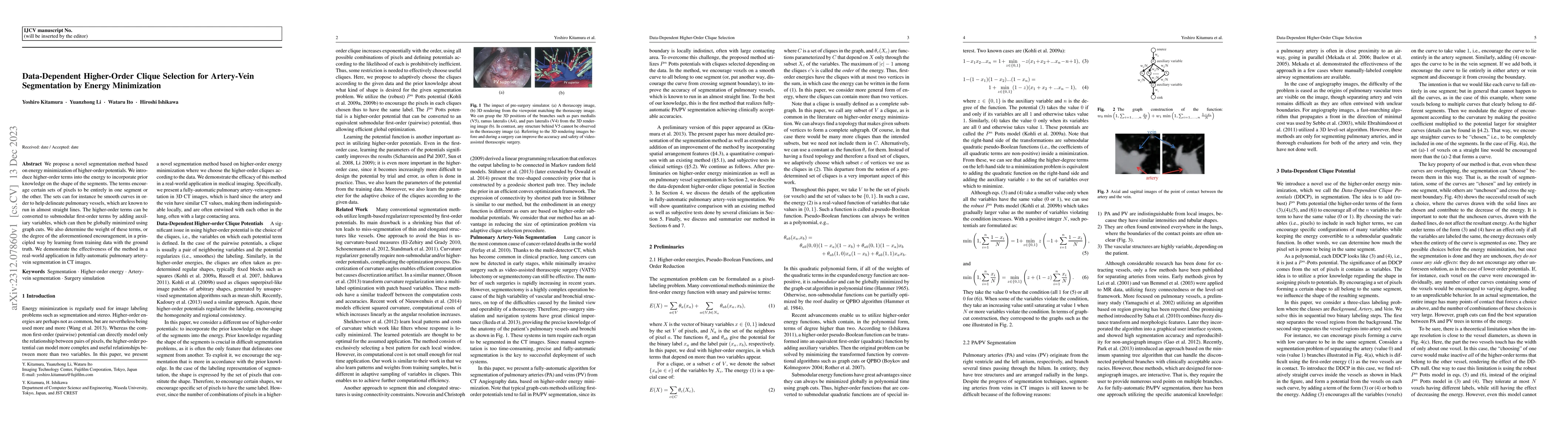 Thumbnail for Data-Dependent Higher-Order Clique Selection for Artery-Vein
  Segmentation by Energy Minimization