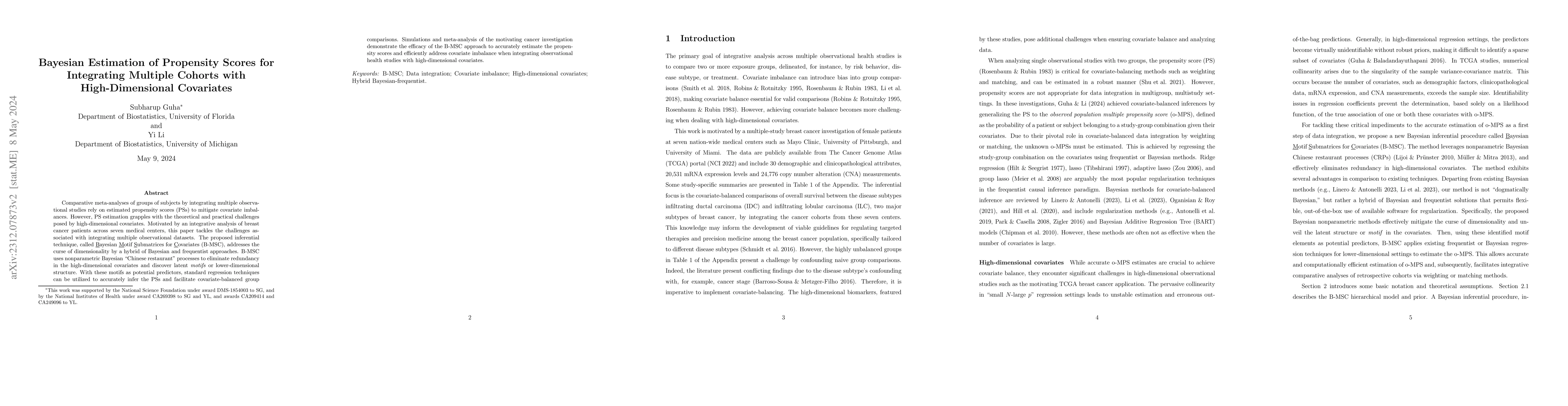 Thumbnail for Bayesian Estimation of Propensity Scores for Integrating Multiple
  Cohorts with High-Dimensional Covariates