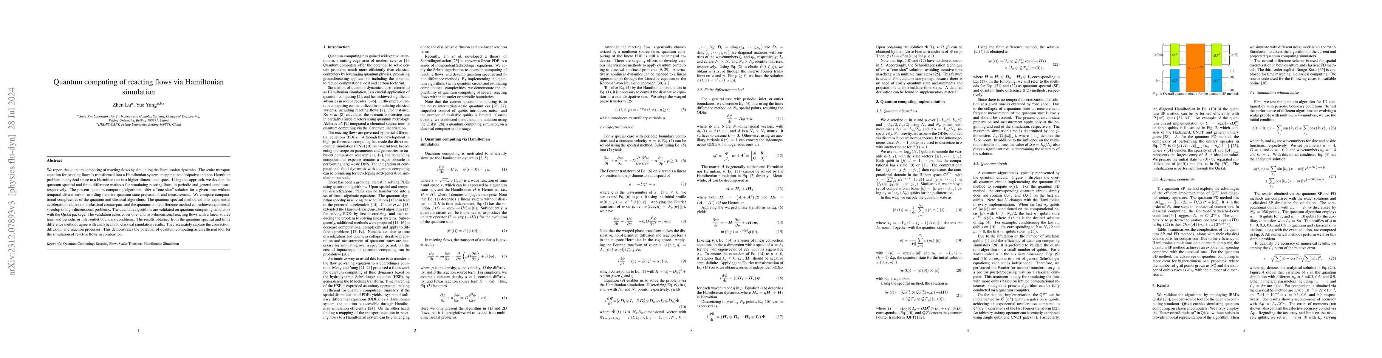 Thumbnail for Quantum computing of reacting flows via Hamiltonian simulation