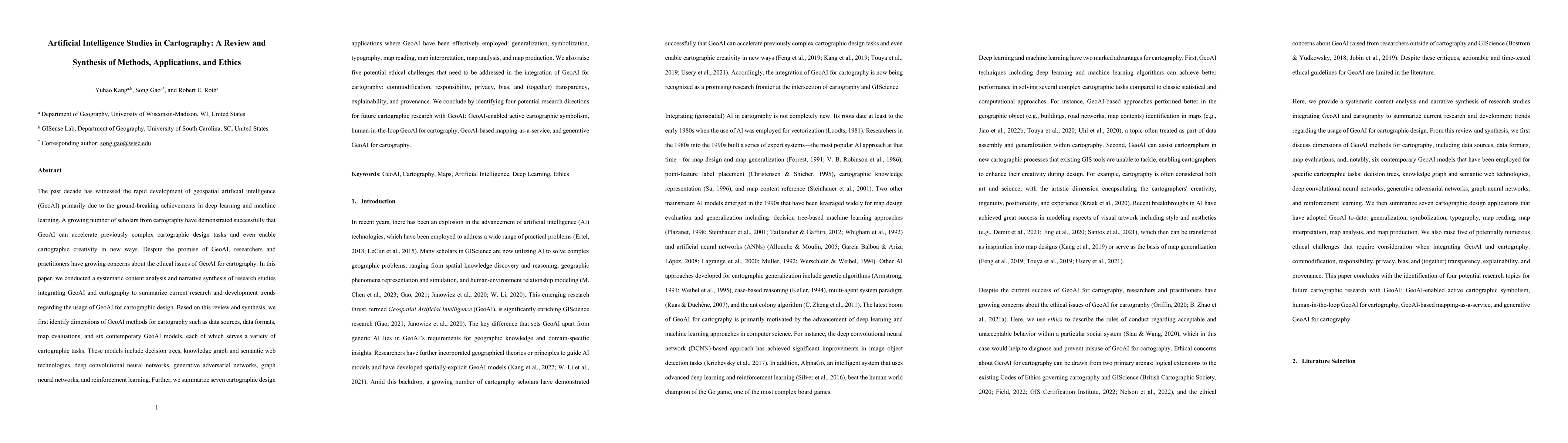 Thumbnail for Artificial Intelligence Studies in Cartography: A Review and Synthesis
  of Methods, Applications, and Ethics