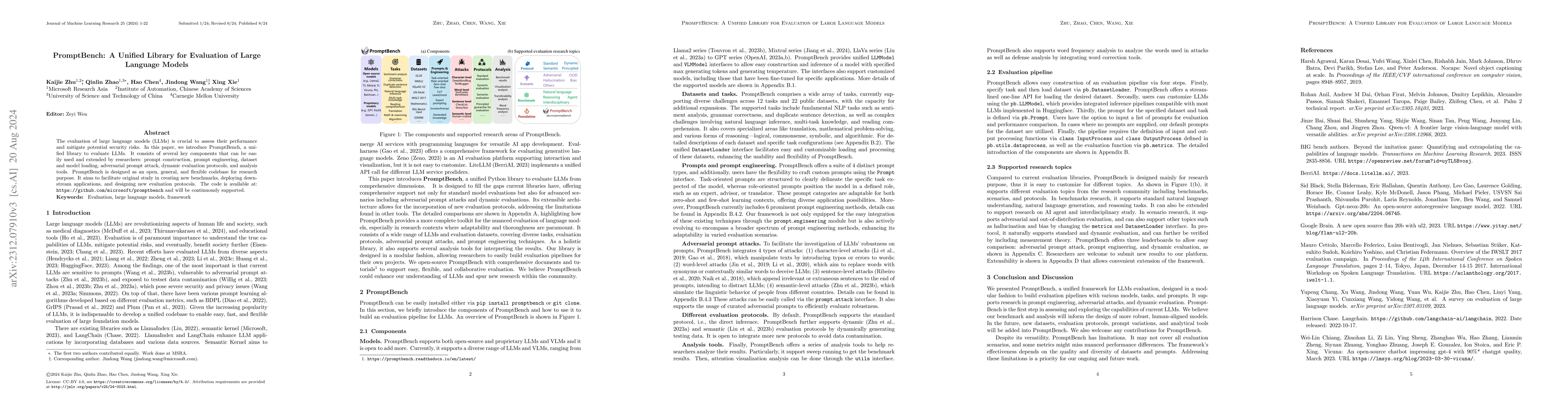 Thumbnail for PromptBench: A Unified Library for Evaluation of Large Language Models