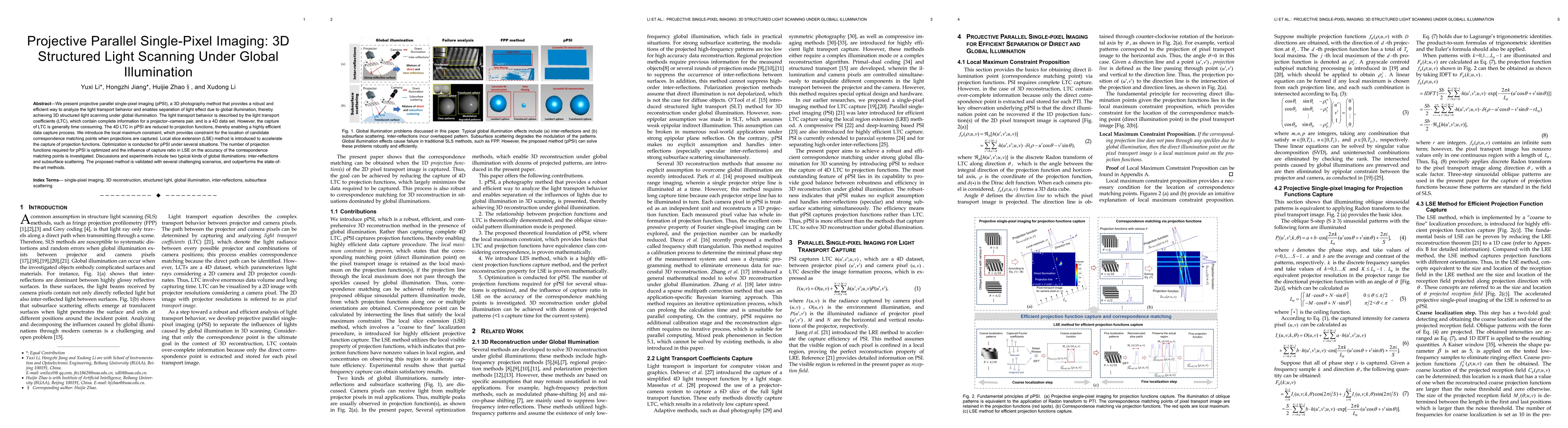 Thumbnail for Projective Parallel Single-Pixel Imaging: 3D Structured Light Scanning
  Under Global Illumination