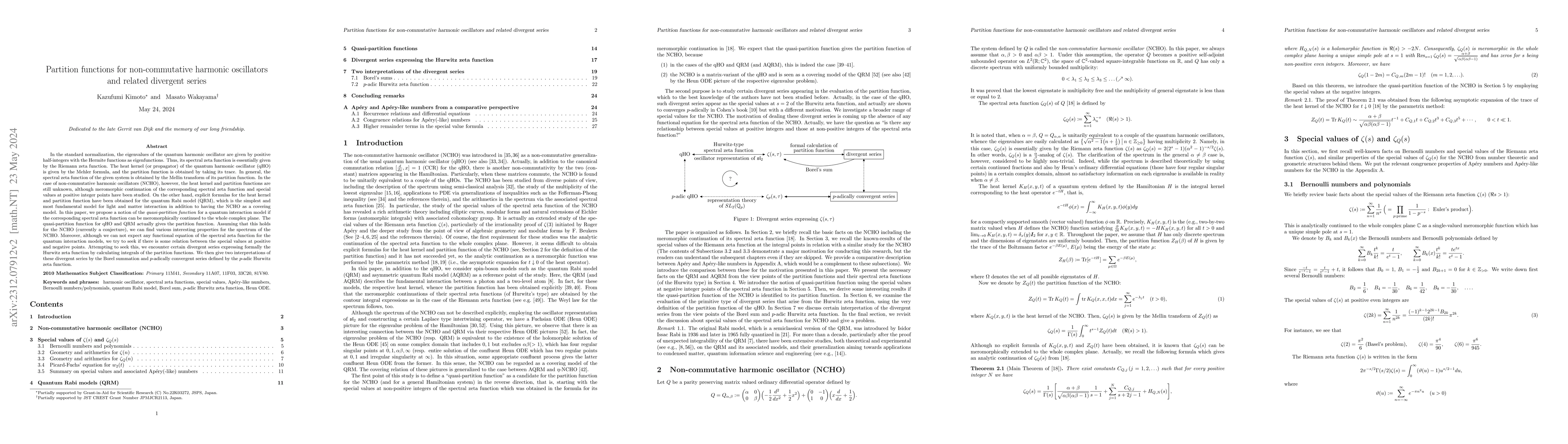 Thumbnail for Partition functions for non-commutative harmonic oscillators and related
  divergent series