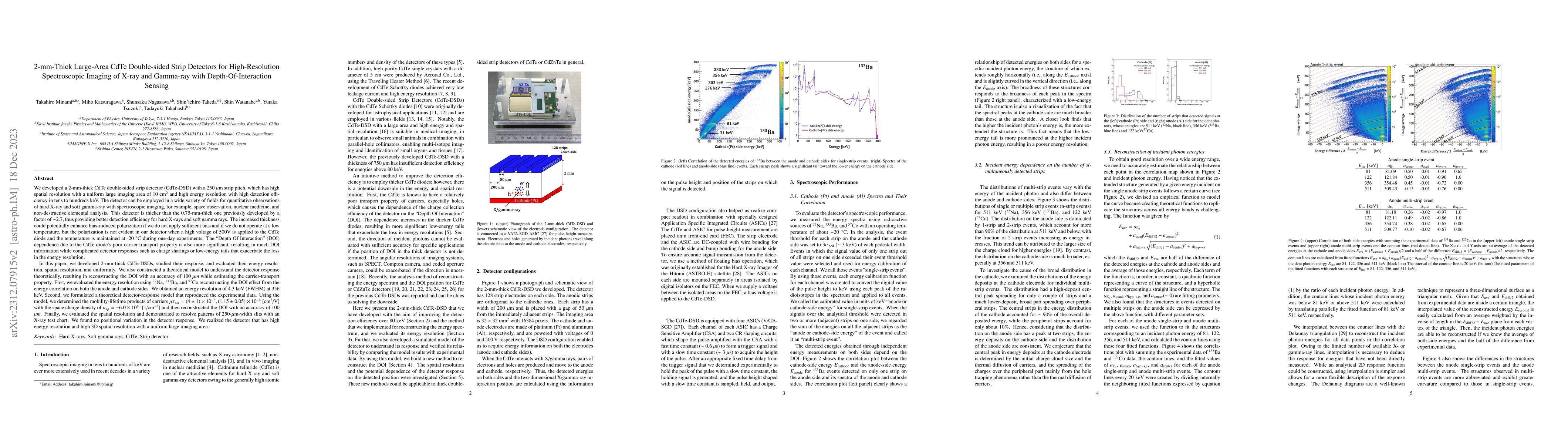 Thumbnail for 2-mm-Thick Large-Area CdTe Double-sided Strip Detectors for
  High-Resolution Spectroscopic Imaging of X-ray and Gamma-ray with
  Depth-Of-Interaction Sensing