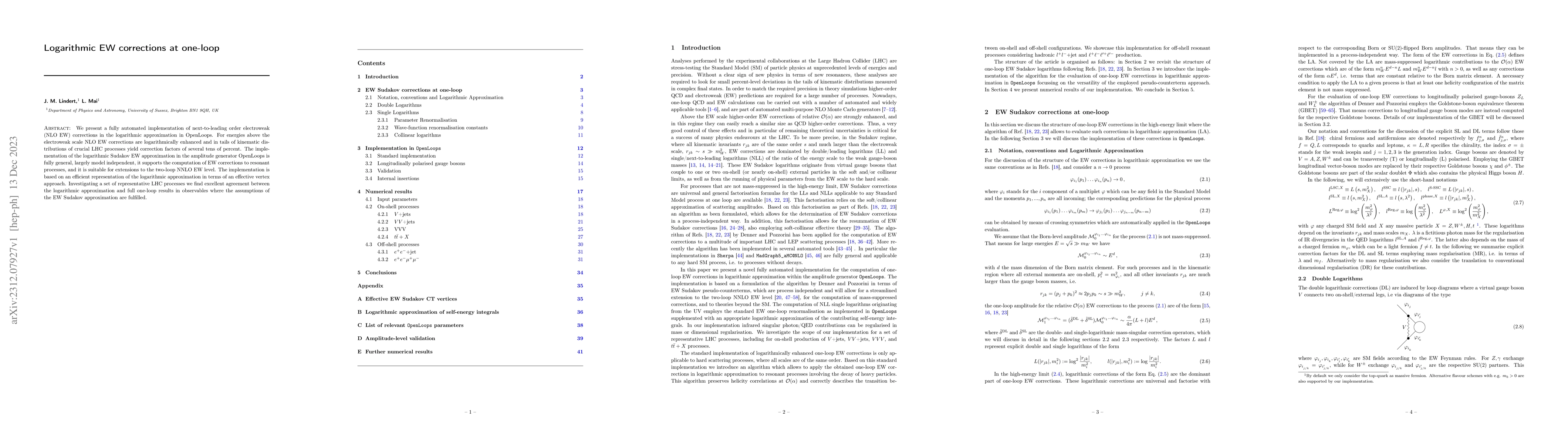 Thumbnail for Logarithmic EW corrections at one-loop