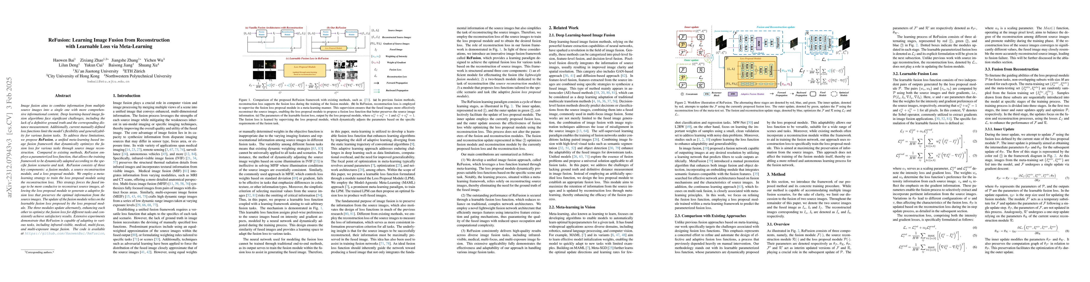 Thumbnail for ReFusion: Learning Image Fusion from Reconstruction with Learnable Loss
  via Meta-Learning