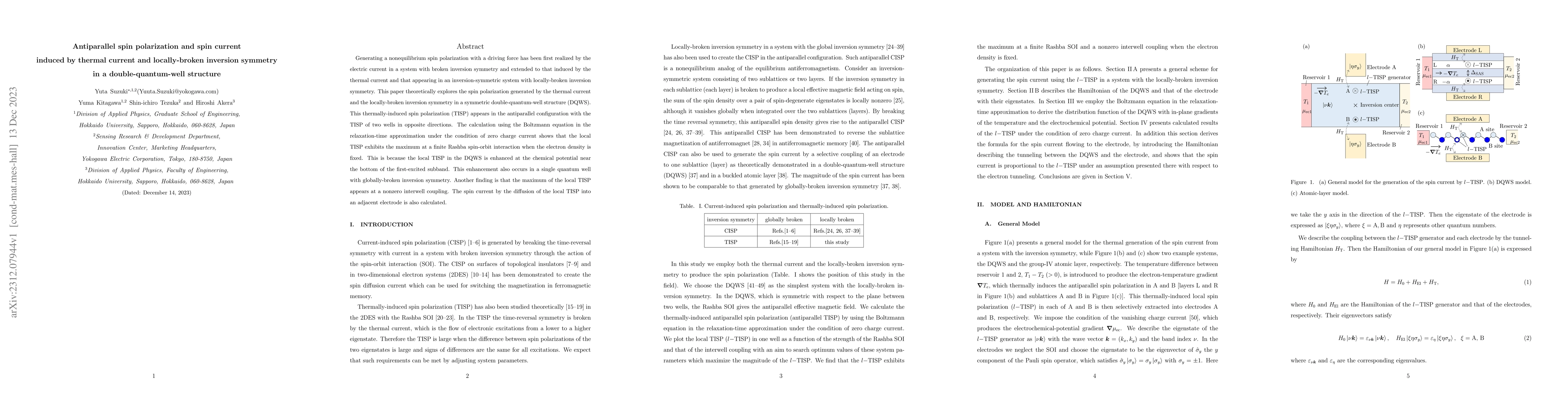 Thumbnail for Antiparallel spin polarization and spin current induced by thermal
  current and locally-broken inversion symmetry in a double-quantum-well
  structure