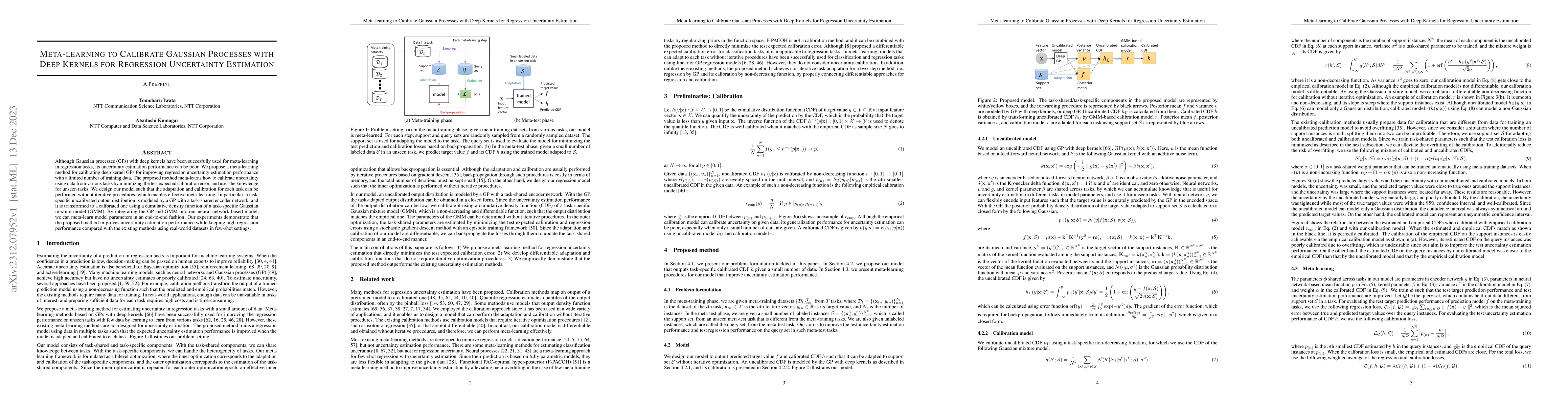 Thumbnail for Meta-learning to Calibrate Gaussian Processes with Deep Kernels for
  Regression Uncertainty Estimation