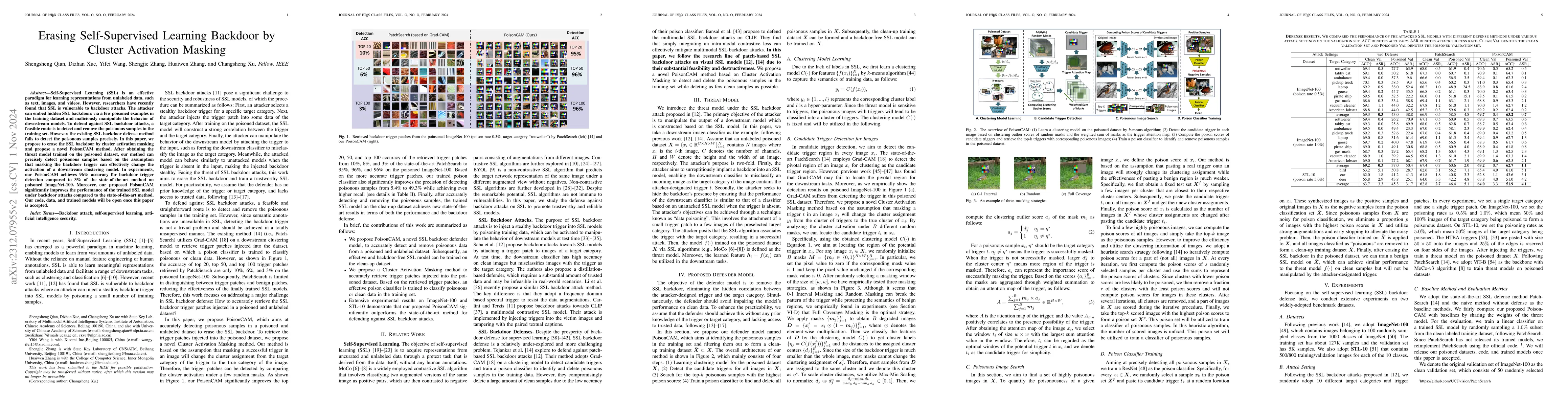 Thumbnail for Erasing Self-Supervised Learning Backdoor by Cluster Activation Masking
