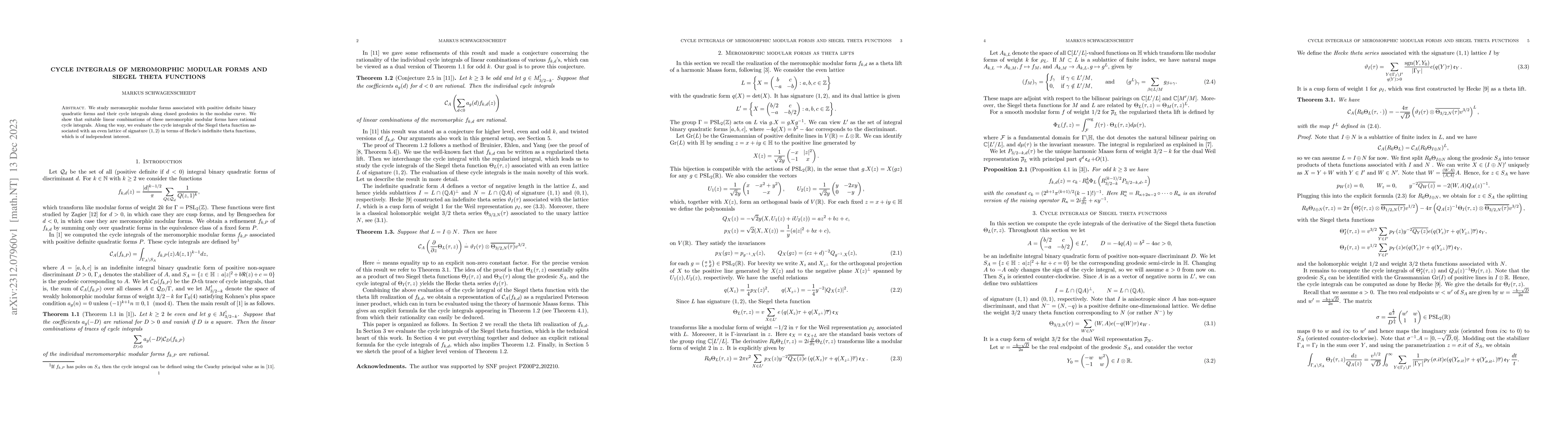 Thumbnail for Cycle integrals of meromorphic modular forms and Siegel theta functions