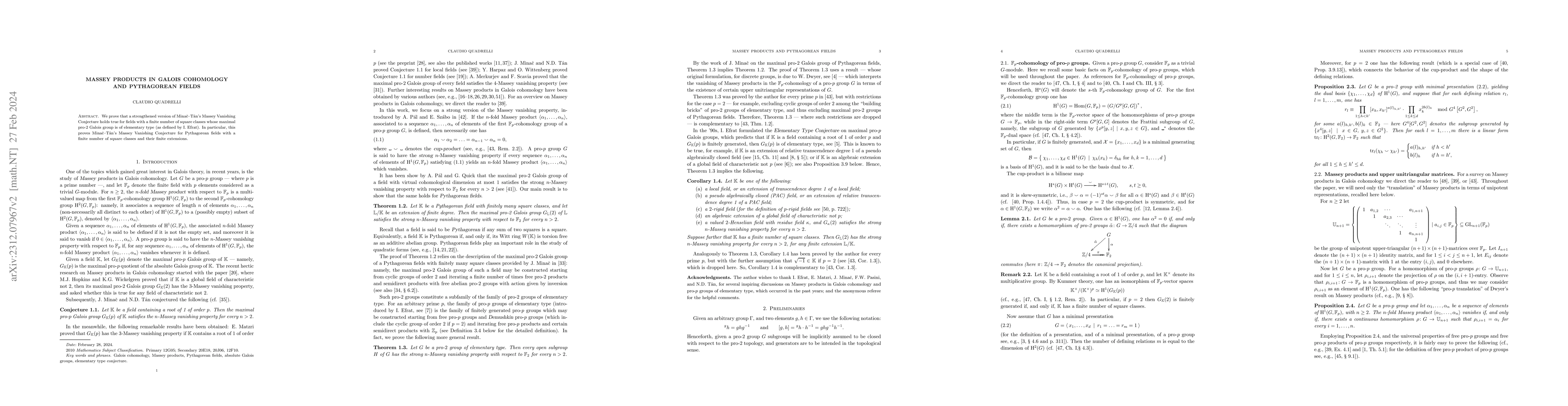 Thumbnail for Massey products in Galois cohomology and Pythagorean fields