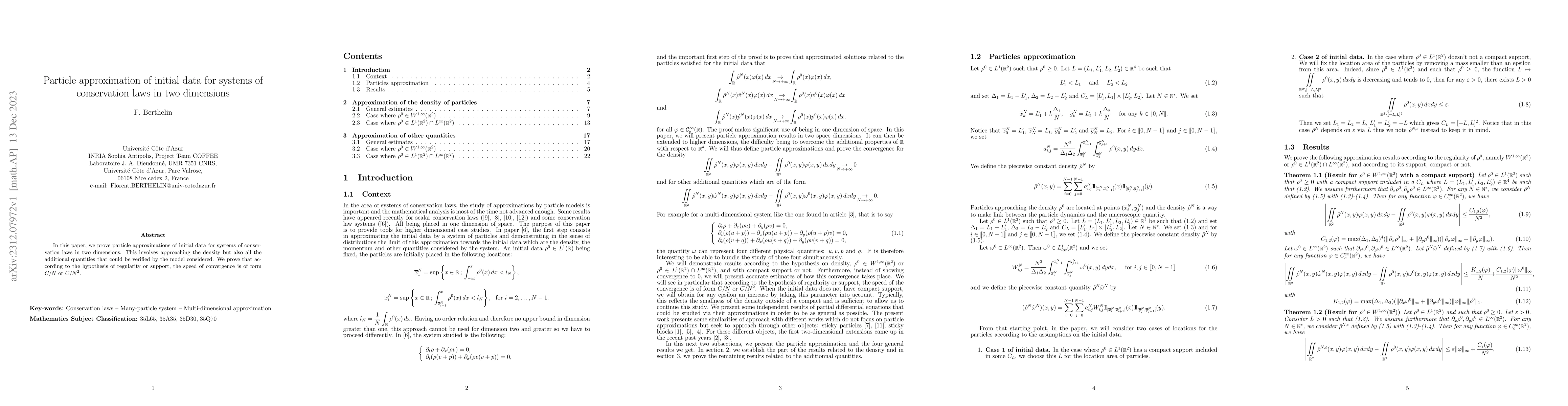 Thumbnail for Particle approximation of initial data for systems of conservation laws
  in two dimensions