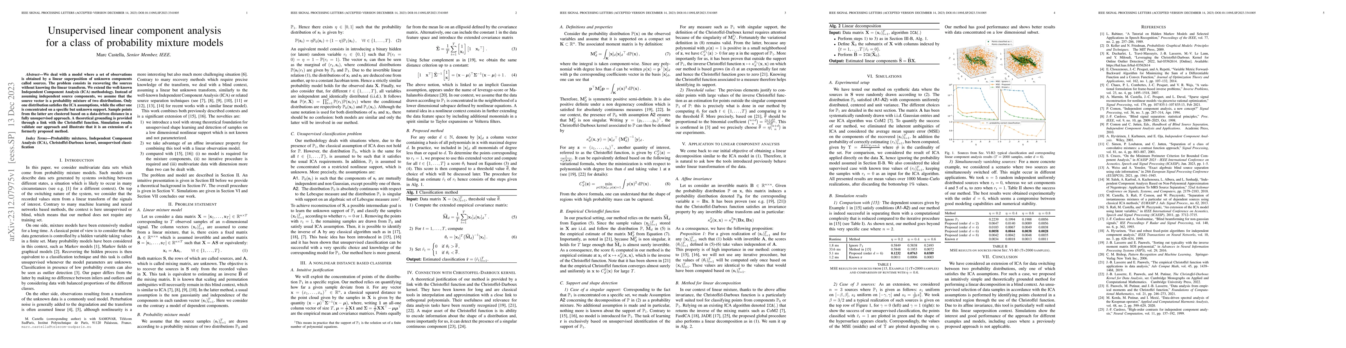 Thumbnail for Unsupervised linear component analysis for a class of probability
  mixture models