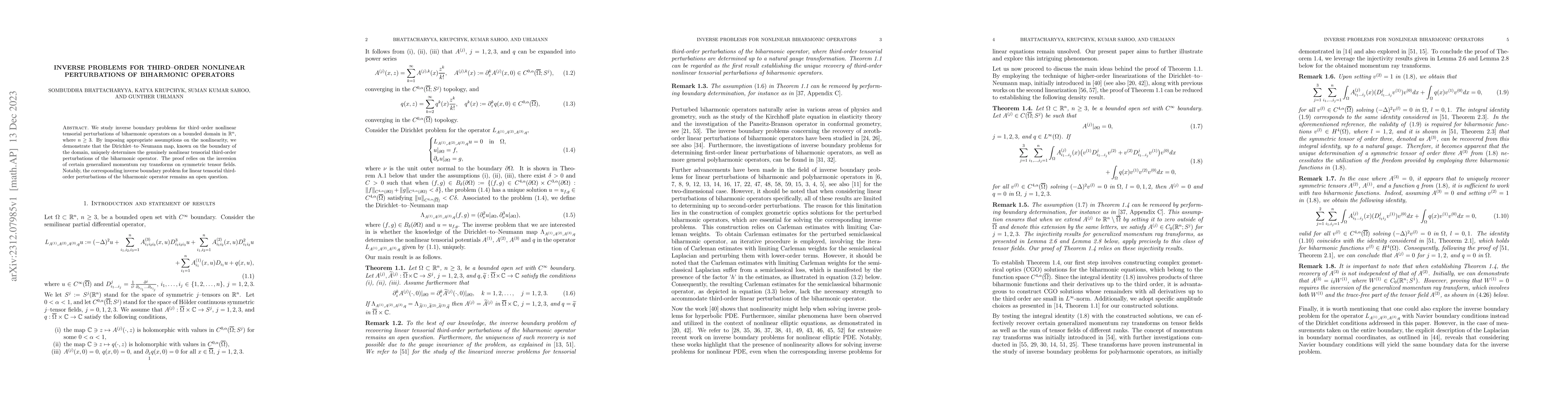 Thumbnail for Inverse Problems For Third-Order Nonlinear Perturbations Of Biharmonic
  Operators