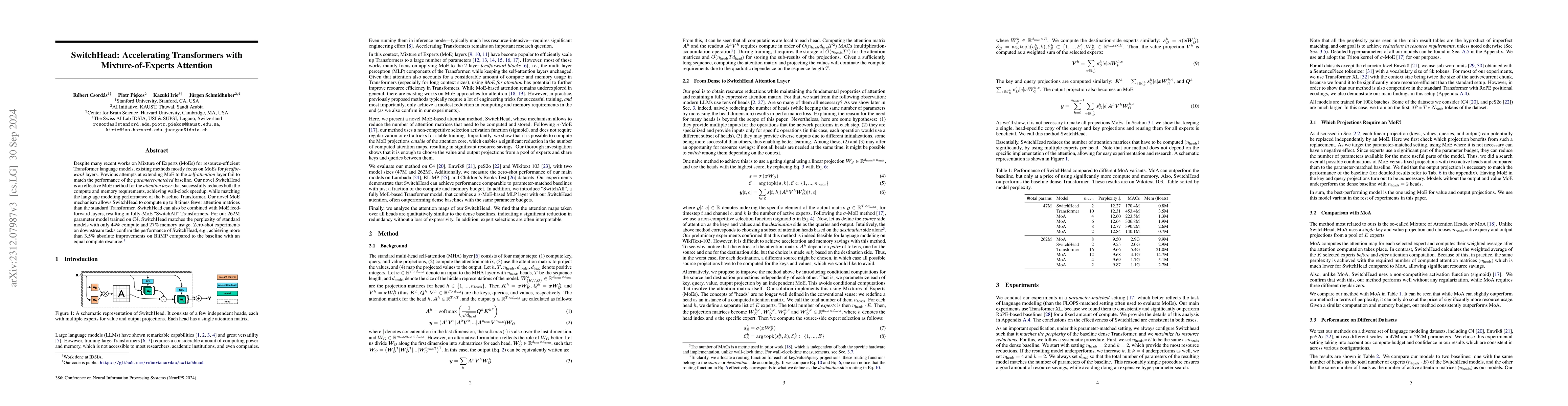 Thumbnail for SwitchHead: Accelerating Transformers with Mixture-of-Experts Attention