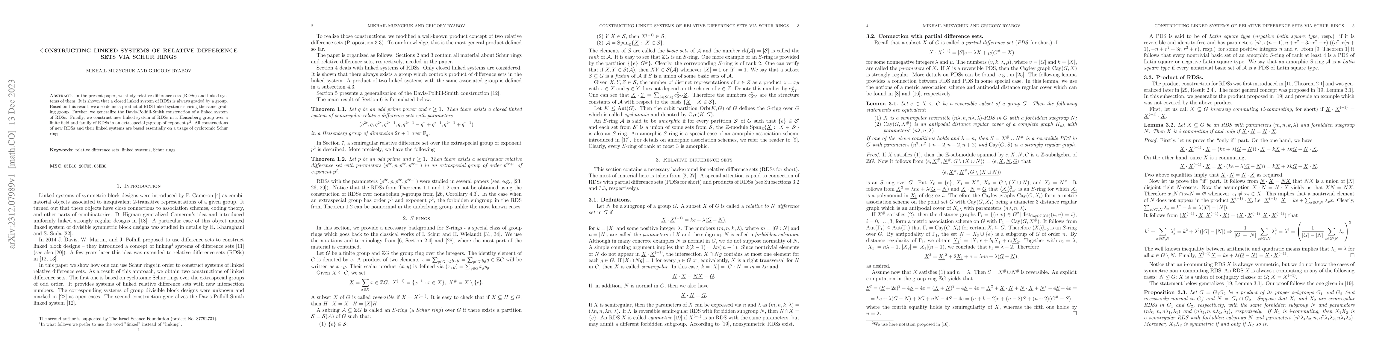 Thumbnail for Constructing linked systems of relative difference sets via Schur rings